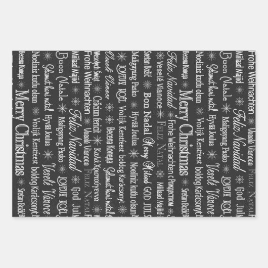 Frohe Weihnachten in Fremdsprachen Schwarz Geschenkpapier Set (Vorderseite 3)