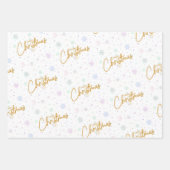 Frohe Weihnachten in Gold mit Snowflake Hintergrun Geschenkpapier Set (Vorderseite 3)