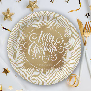 Frohe Weihnachten in Gold Pappteller