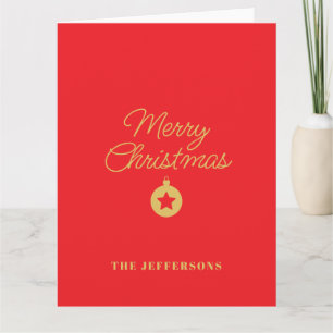 Frohe Weihnachten in hellroten und goldenen Farben Karte