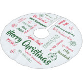 Frohe Weihnachten in jedem Sprach-Tree-Rock Polyester Weihnachtsbaumdecke (Schrägansicht)