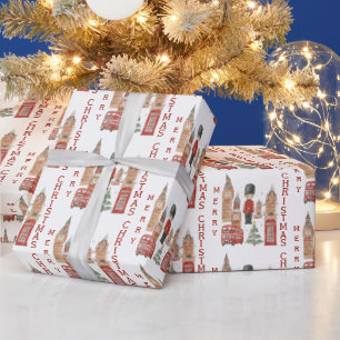 Frohe Weihnachten in London Roter Bus, Big Ben Geschenkpapier
