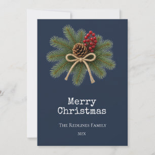 Frohe Weihnachten in Navy Rustic mit Zapfen und Im