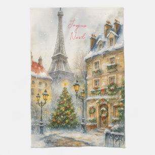 Frohe Weihnachten in Paris Aquarell Eiffelturm Geschirrtuch