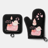 Frohe Weihnachten in Rosa | | Ofenhandschuh & Topflappen-Set (Vorderseite)