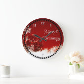 Frohe Weihnachten in Rot und Weiß Große Wanduhr (Zuhause)