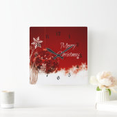 Frohe Weihnachten in Rot und Weiß Quadratische Wanduhr (Zuhause)