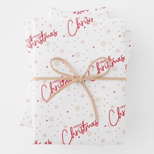 Frohe Weihnachten in Roter Schrift mit Gold Snow Geschenkpapier Set (Beispiel)