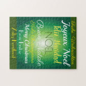 "Frohe Weihnachten!" In vielen Sprachen auf Grün Puzzle (Horizontal)