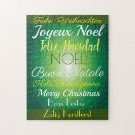 "Frohe Weihnachten!" In vielen Sprachen auf Grün Puzzle
