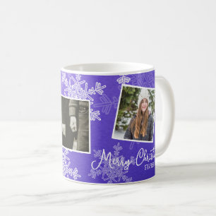 Frohe Weihnachten Indigo Snowflakes Foto Collage Kaffeetasse