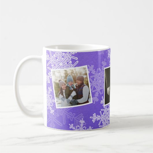 Frohe Weihnachten Indigo Snowflakes Foto Collage Kaffeetasse (Links)
