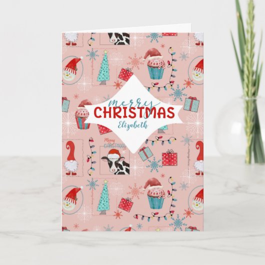 Frohe Weihnachten Individuelle Name Fun Pattern Karte (Vorderseite)