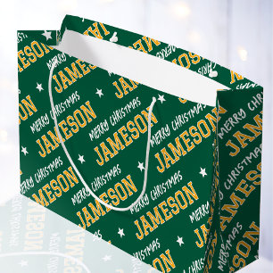 Frohe Weihnachten Individuelle Name Green Gold Große Geschenktüte
