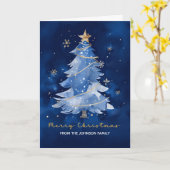Frohe Weihnachten Individuelle Name Navy Gold Weih Karte (Gelbe Blume)