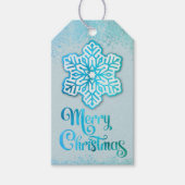Frohe Weihnachten Iridescent Blue Snowflake Geschenkanhänger (Vorderseite)
