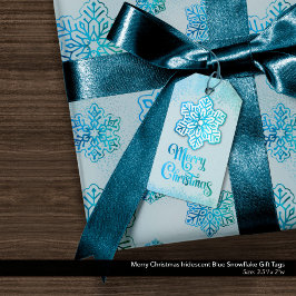 Frohe Weihnachten Iridescent Blue Snowflake Geschenkanhänger