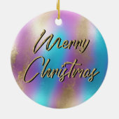 Frohe Weihnachten Iridescent Rainbow Glam Keramik Ornament (Hinten)