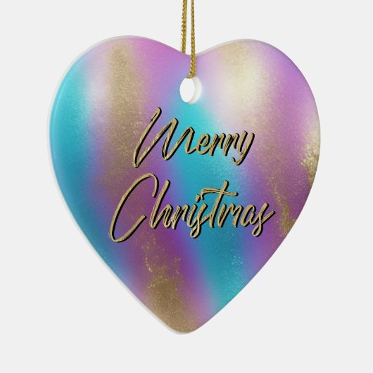 Frohe Weihnachten Iridescent Rainbow Glam Keramik Ornament (Rechts)