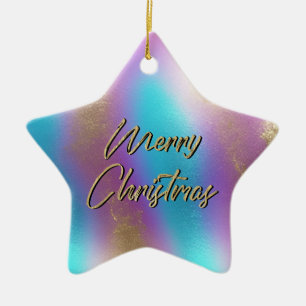 Frohe Weihnachten Iridescent Rainbow Glam Keramik Ornament