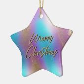 Frohe Weihnachten Iridescent Rainbow Glam Keramik Ornament (Links)