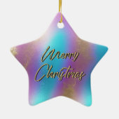 Frohe Weihnachten Iridescent Rainbow Glam Keramik Ornament (Hinten)