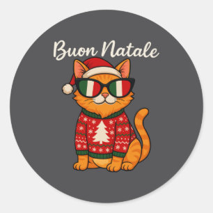 Frohe Weihnachten Italienische Katze Weihnachten, Runder Aufkleber