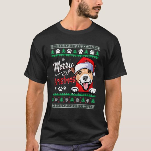 Frohe Weihnachten Jack Russell Terrier Ugly Christ T-Shirt (Vorderseite)