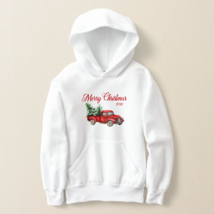 Frohe Weihnachten Jahr Wasserfarbe Vintag Red Truc Hoodie