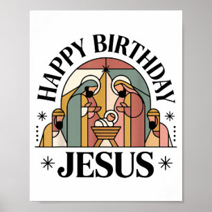 Frohe Weihnachten Jesus Geburtstag Christliches Ou Poster