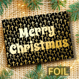 Frohe Weihnachten Jesus kreuzen elegante schwarz u Folien Feiertagskarte