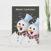 Frohe Weihnachten Jolly Singing Snowmen Couple (Vorderseite)