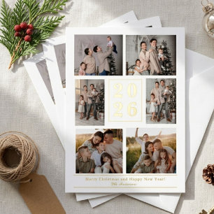 Frohe Weihnachten Joy Familie Foto-Collage Feierta Folien Feiertagskarte