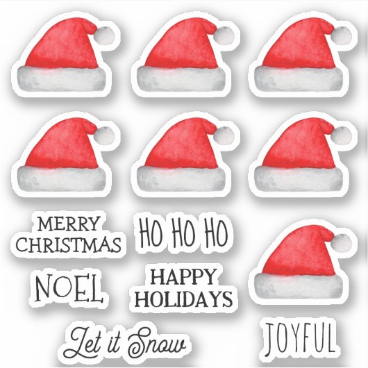 Frohe Weihnachten. Joyful Santa Claus roter Hut Aufkleber (Vorderseite)