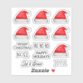 Frohe Weihnachten. Joyful Santa Claus roter Hut Aufkleber (Blatt)