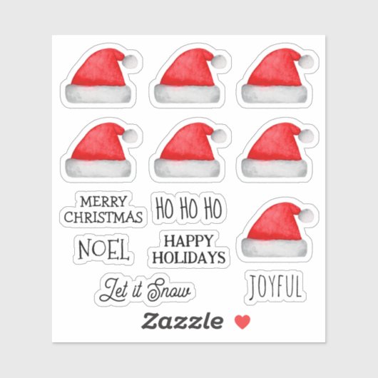 Frohe Weihnachten. Joyful Santa Claus roter Hut Aufkleber (Blatt)