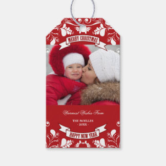 Frohe Weihnachten Jugendstil Floral Geblüht Foto Geschenkanhänger