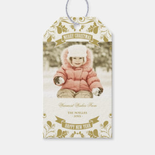 Frohe Weihnachten Jugendstil Floral Geblüht Foto Geschenkanhänger