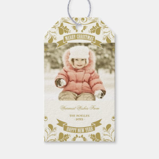 Frohe Weihnachten Jugendstil Floral Geblüht Foto Geschenkanhänger