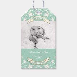Frohe Weihnachten Jugendstil Floral Geblüht Foto Geschenkanhänger