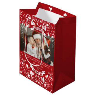 Frohe Weihnachten Jugendstil Floral Geblüht Foto Mittlere Geschenktüte