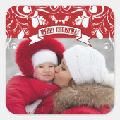 Frohe Weihnachten Jugendstil Floral Geblüht Foto Quadratischer Aufkleber (Vorderseite)