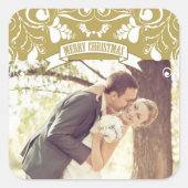 Frohe Weihnachten Jugendstil Floral Geblüht Foto Quadratischer Aufkleber (Vorderseite)