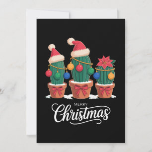Frohe Weihnachten Kaktus Santa Hut Poinsettie Weih Einladung