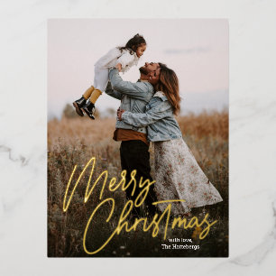 Frohe Weihnachten Kalligrafie-Lettering-Foto Folien Feiertagspostkarte