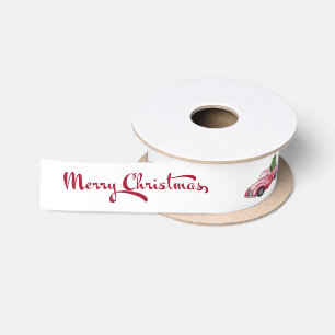 Frohe Weihnachten Kalligrafie Roter Weihnachtswage Satinband