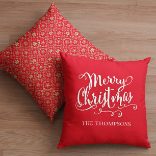 Frohe Weihnachten Kalligrafie Schrift Roter Schnee Kissen