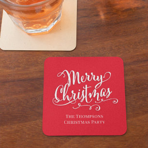 Frohe Weihnachten Kalligrafie Schrift Süß Rot Einf Rechteckiger Pappuntersetzer