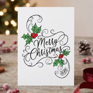 Frohe Weihnachten Kalligrafie Stechpalmen-Gruß