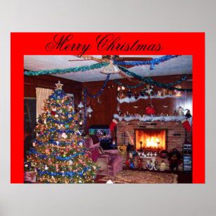 FROHE WEIHNACHTEN, KAMIN-Plakat Poster
